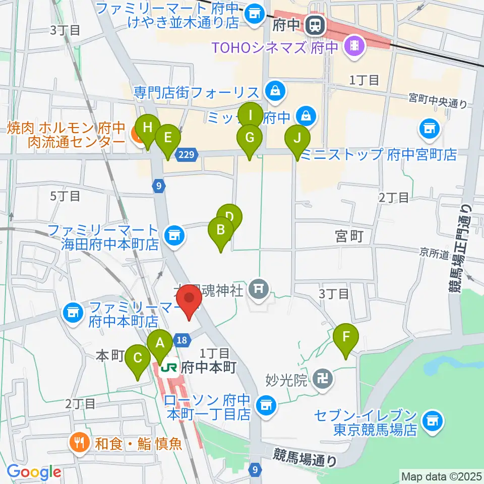 ヨークカルチャーセンター府中周辺のカフェ一覧地図