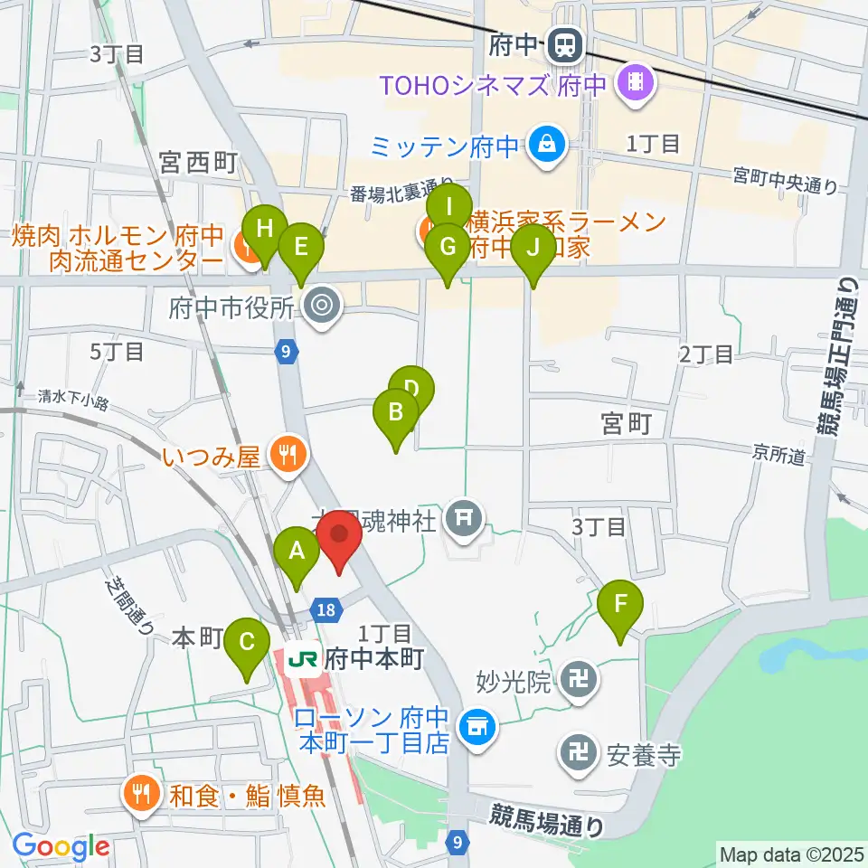 ヨークカルチャーセンター府中周辺のカフェ一覧地図