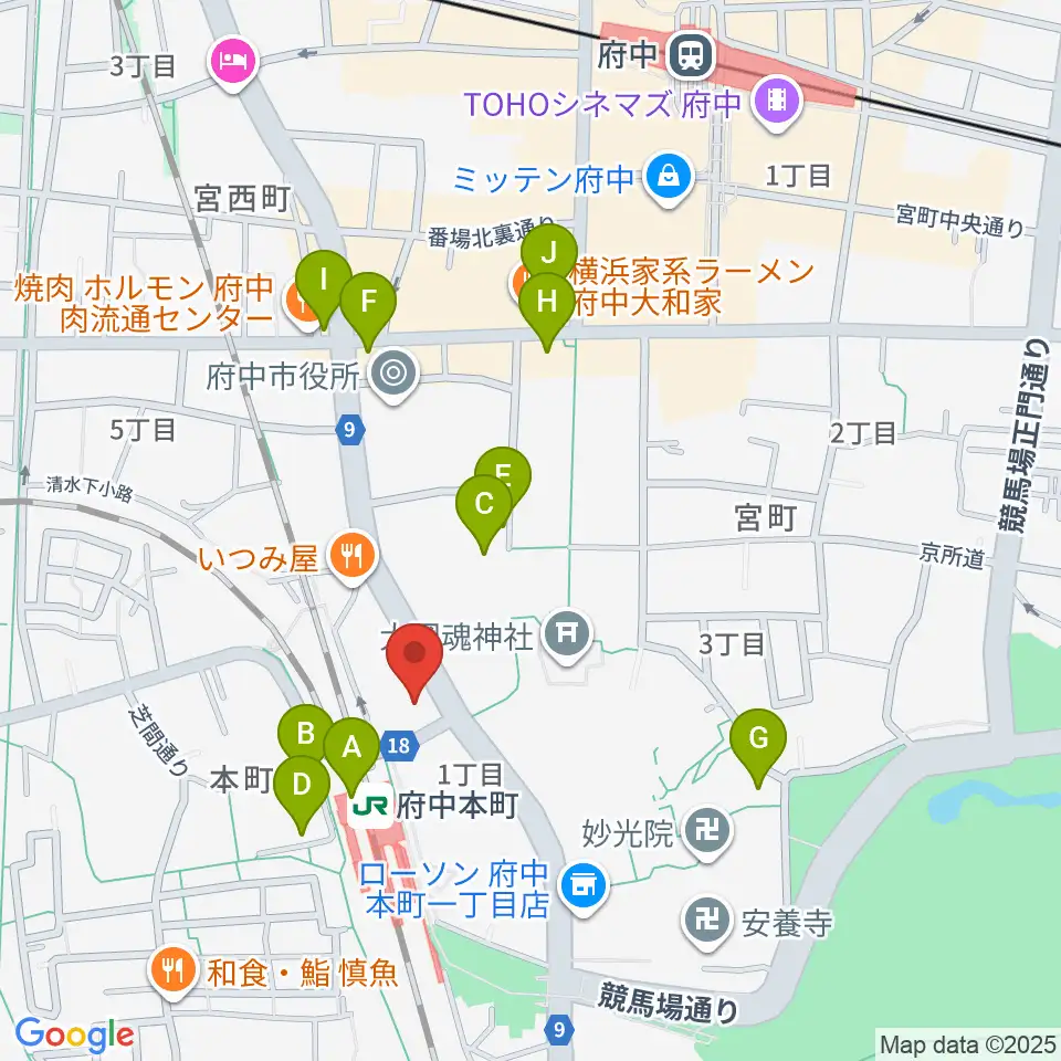 ヨークカルチャーセンター府中周辺のカフェ一覧地図