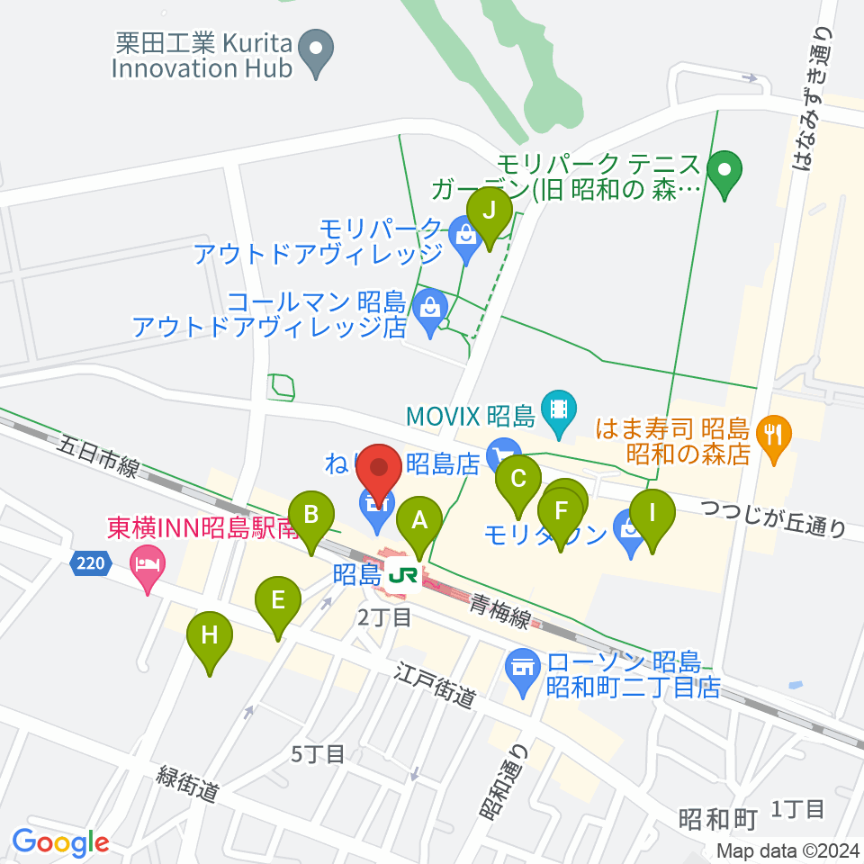 昭和の森カルチャーセンター周辺のカフェ一覧地図