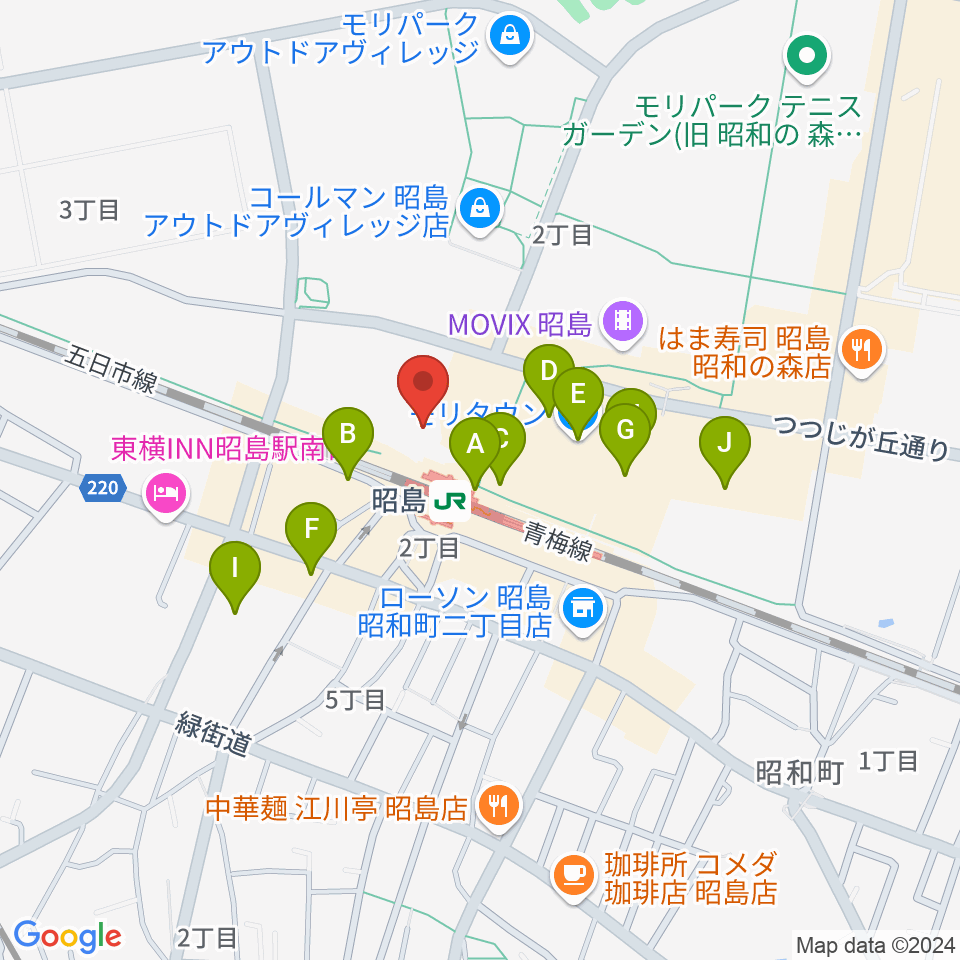 昭和の森カルチャーセンター周辺のカフェ一覧地図