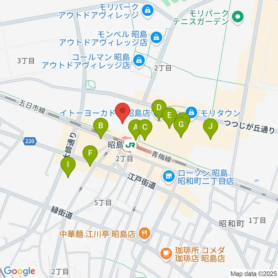 昭和の森カルチャーセンター周辺のカフェ一覧地図