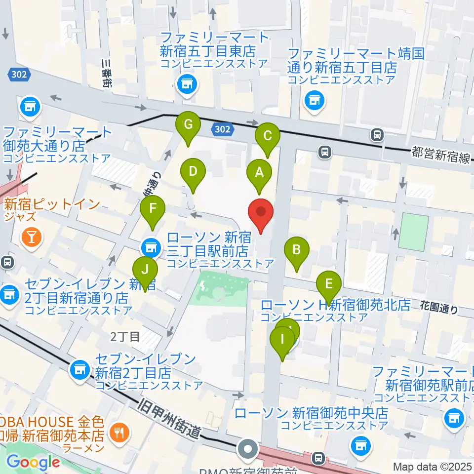 アミーズボーカルスクール新宿三丁目校周辺のカフェ一覧地図