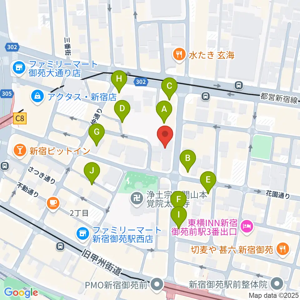 アミーズボーカルスクール新宿三丁目校周辺のカフェ一覧地図