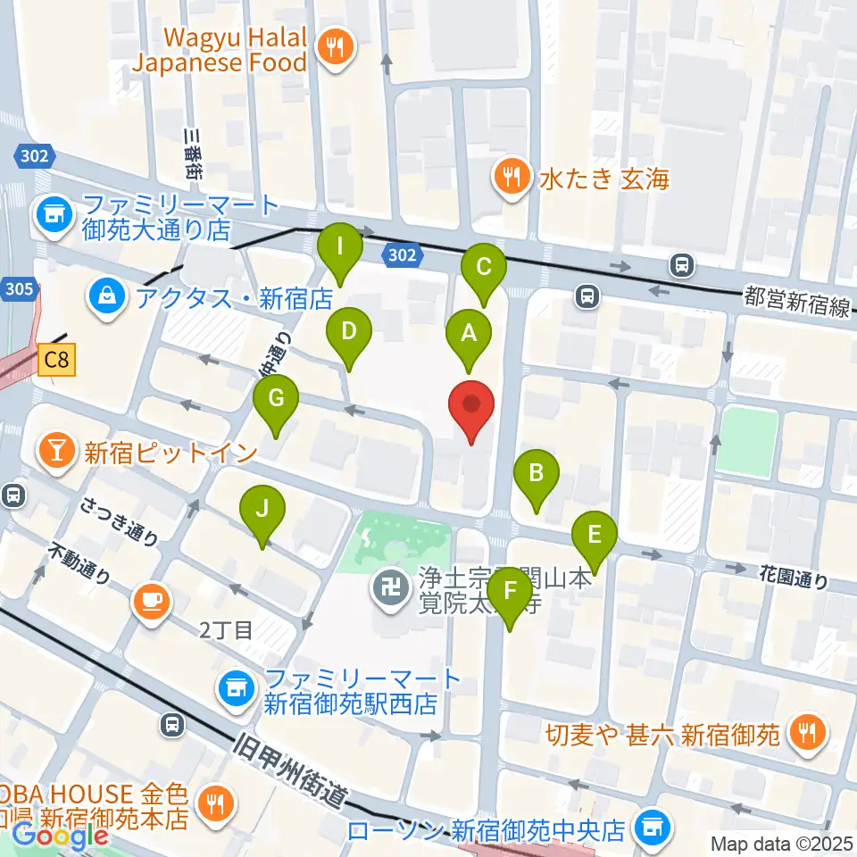 アミーズボーカルスクール新宿三丁目校周辺のカフェ一覧地図