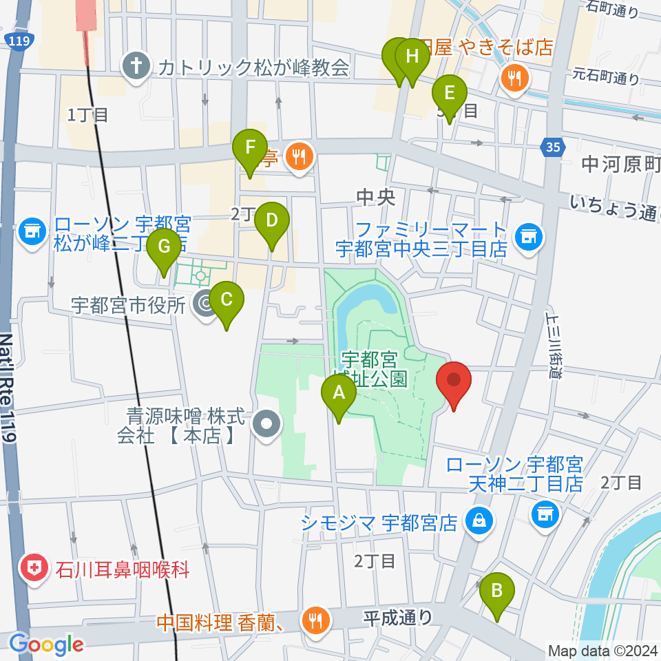 宇都宮ビッグアップル周辺のカフェ一覧地図