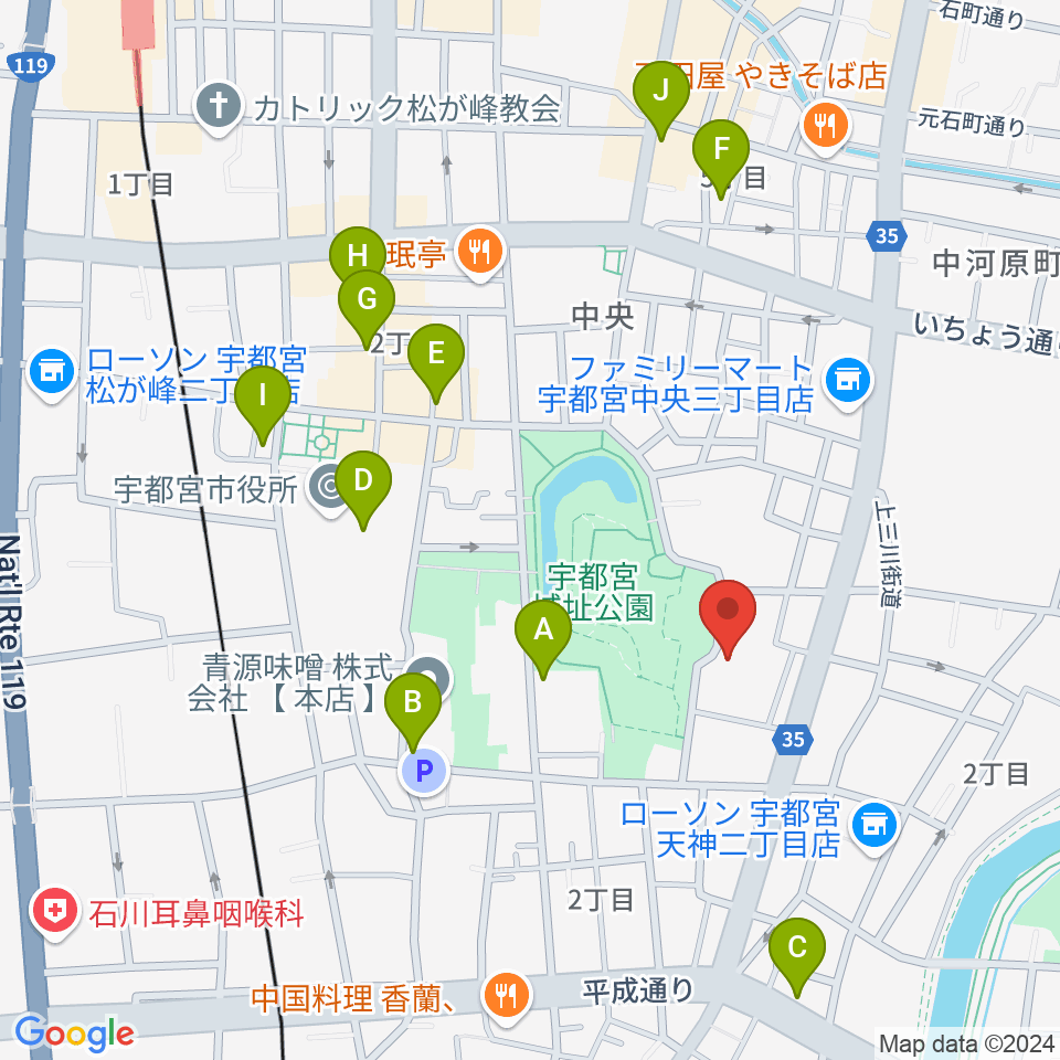 宇都宮ビッグアップル周辺のカフェ一覧地図