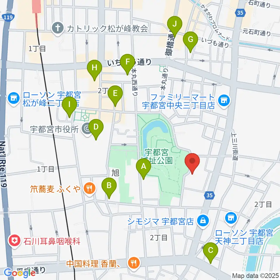 宇都宮ビッグアップル周辺のカフェ一覧地図