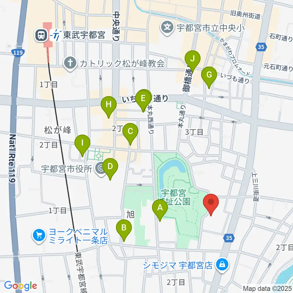宇都宮ビッグアップル周辺のカフェ一覧地図
