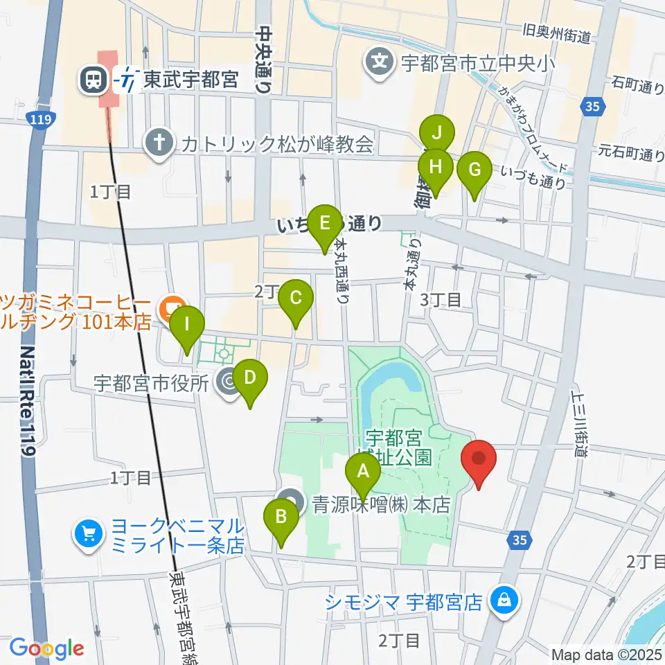 宇都宮ビッグアップル周辺のカフェ一覧地図