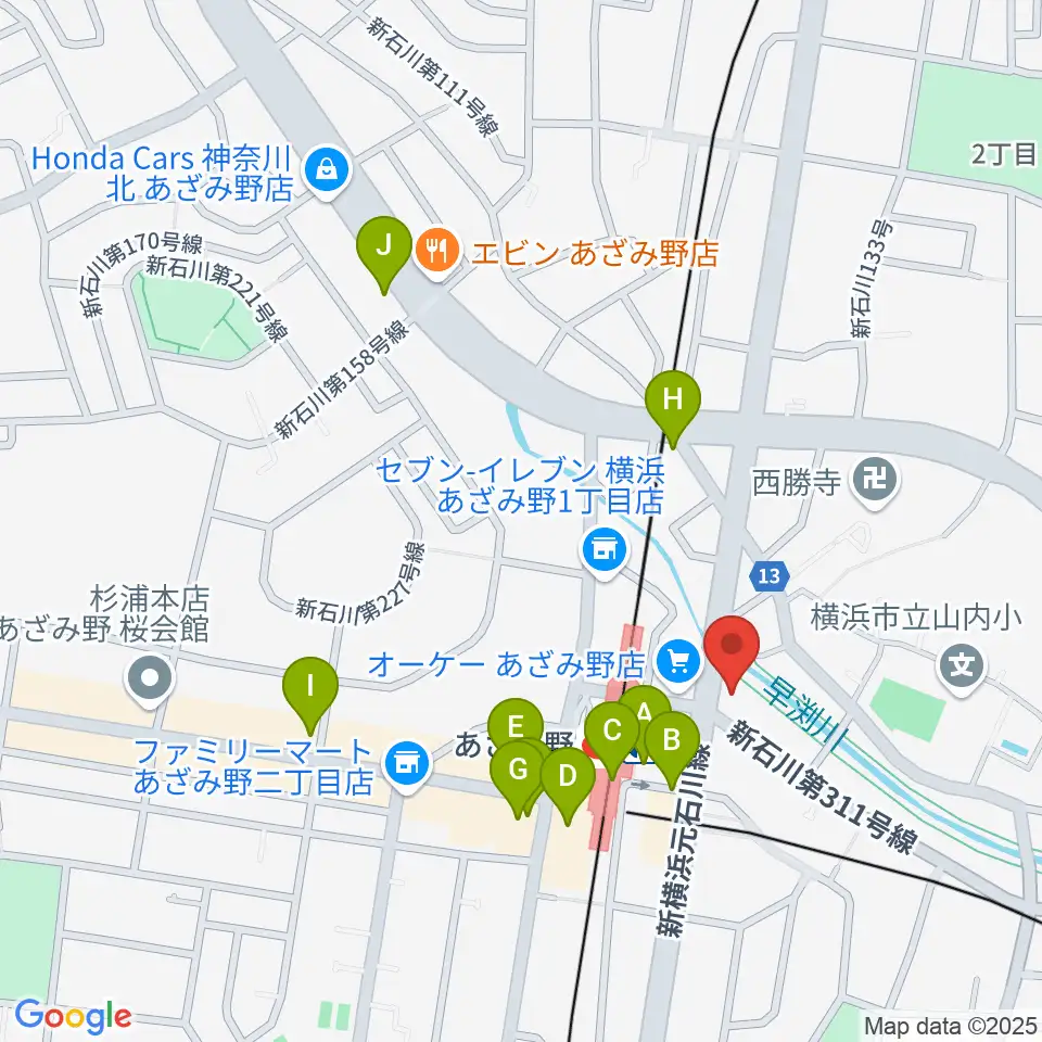アミーズボーカルスクールあざみ野校周辺のカフェ一覧地図