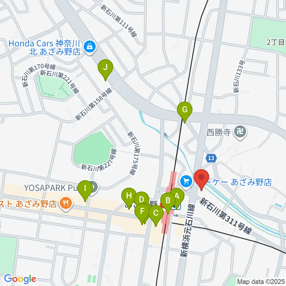アミーズボーカルスクールあざみ野校周辺のカフェ一覧地図