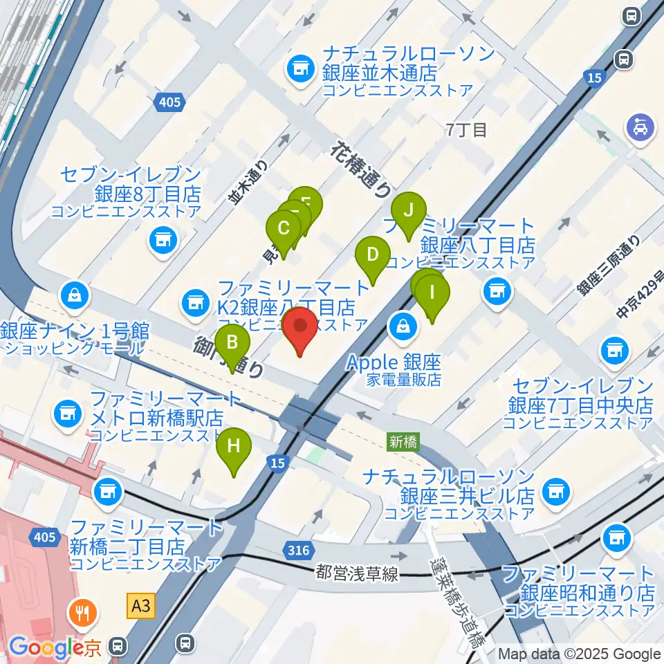 博品館劇場周辺のカフェ一覧地図