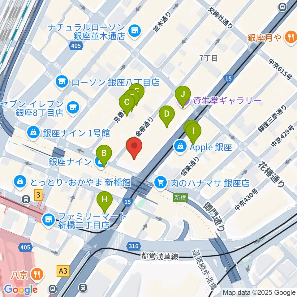 博品館劇場周辺のカフェ一覧地図