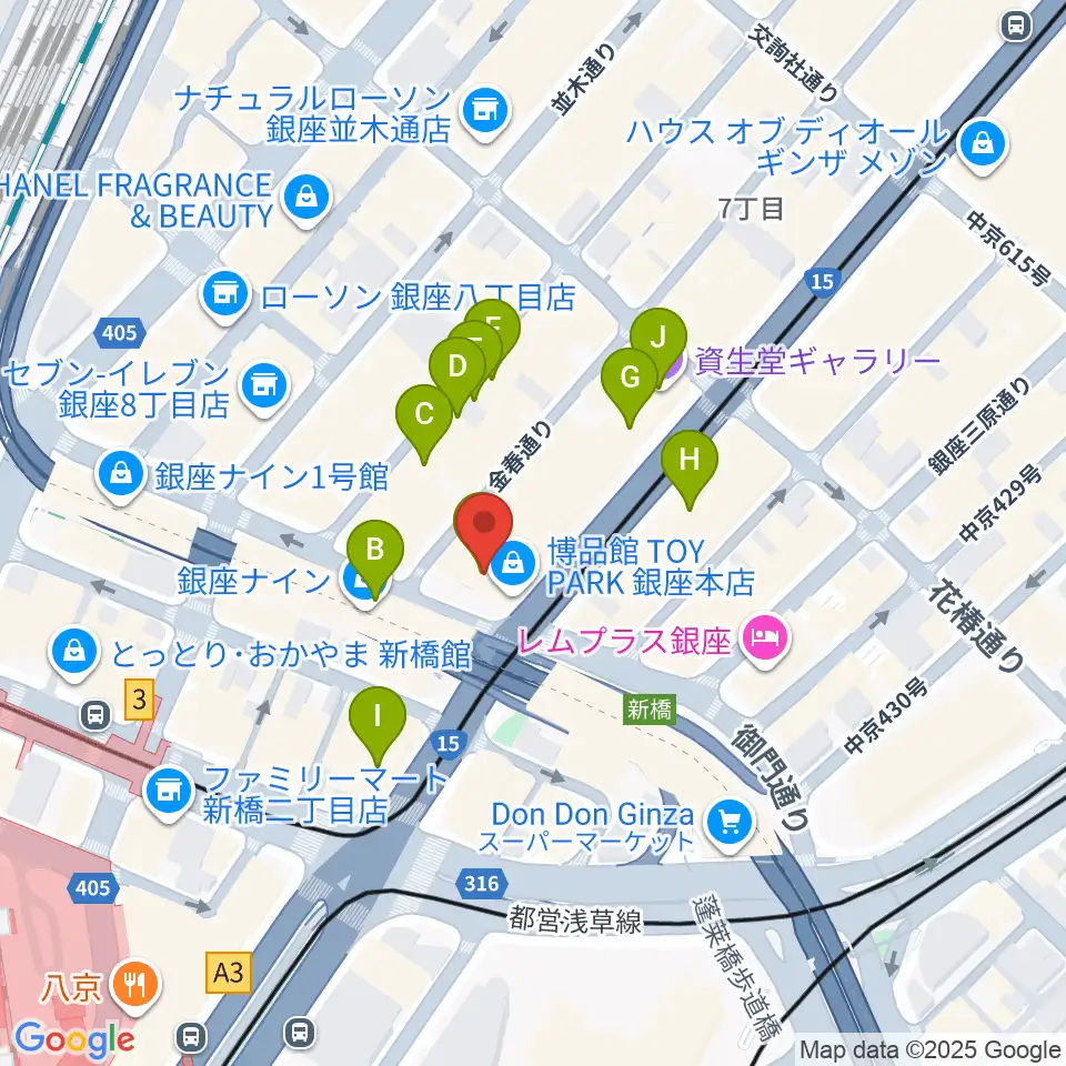 博品館劇場周辺のカフェ一覧地図