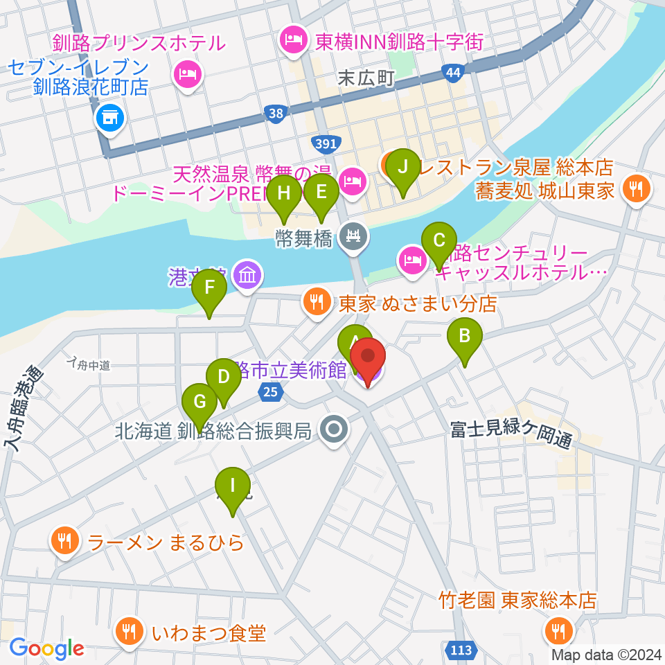 釧路市生涯学習センター まなぼっと幣舞周辺のカフェ一覧地図