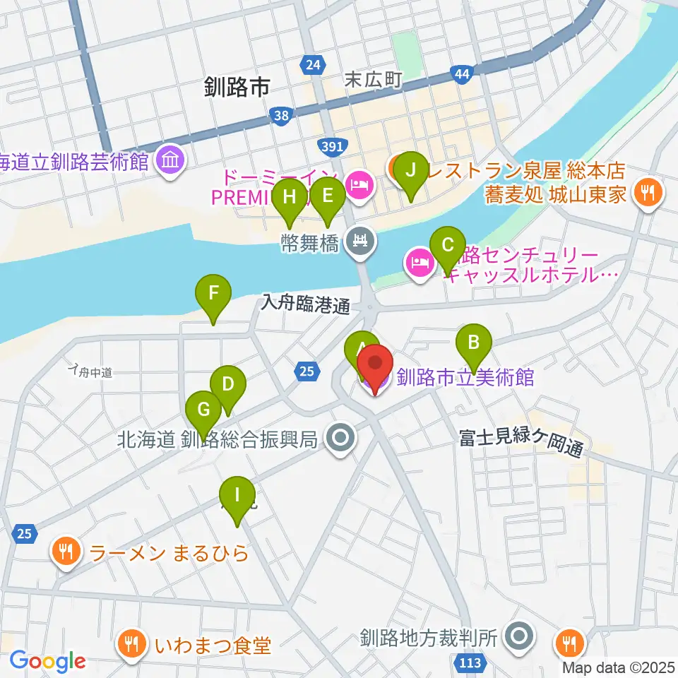 釧路市生涯学習センター まなぼっと幣舞周辺のカフェ一覧地図