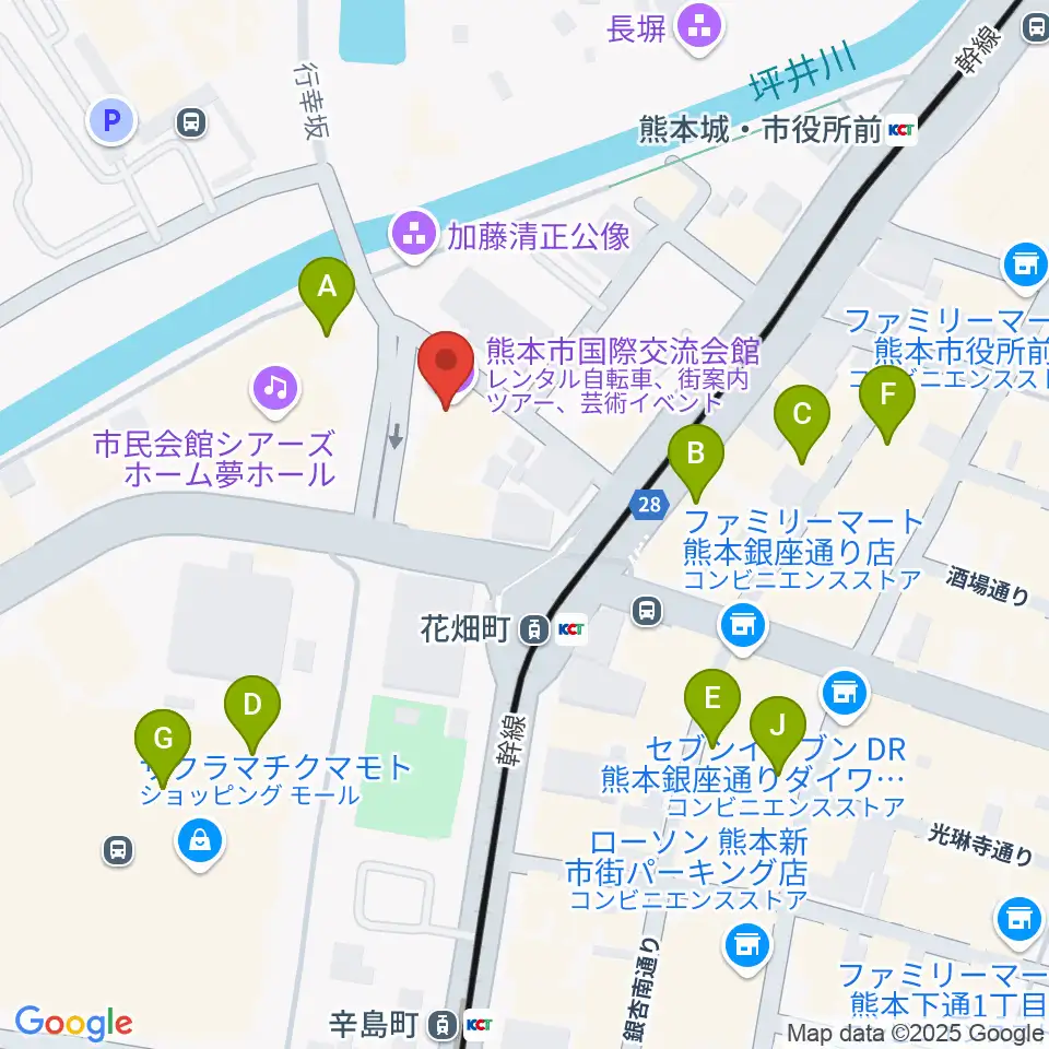 熊本市国際交流会館周辺のカフェ一覧地図