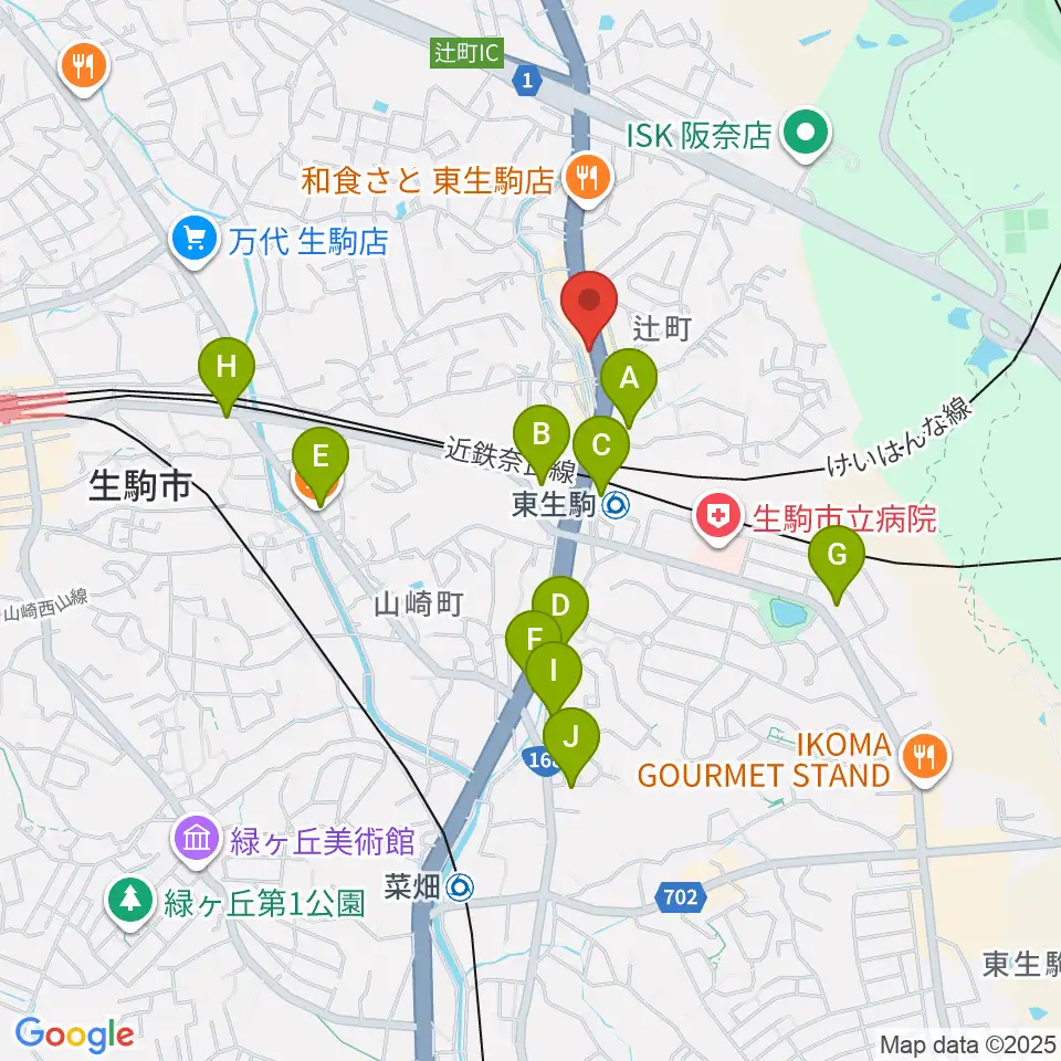 天理楽器 生駒店周辺のカフェ一覧地図