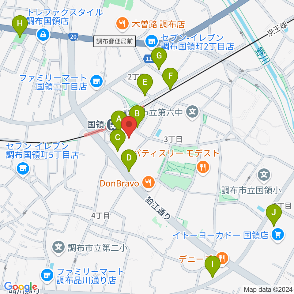 調布カルチャーセンター周辺のカフェ一覧地図