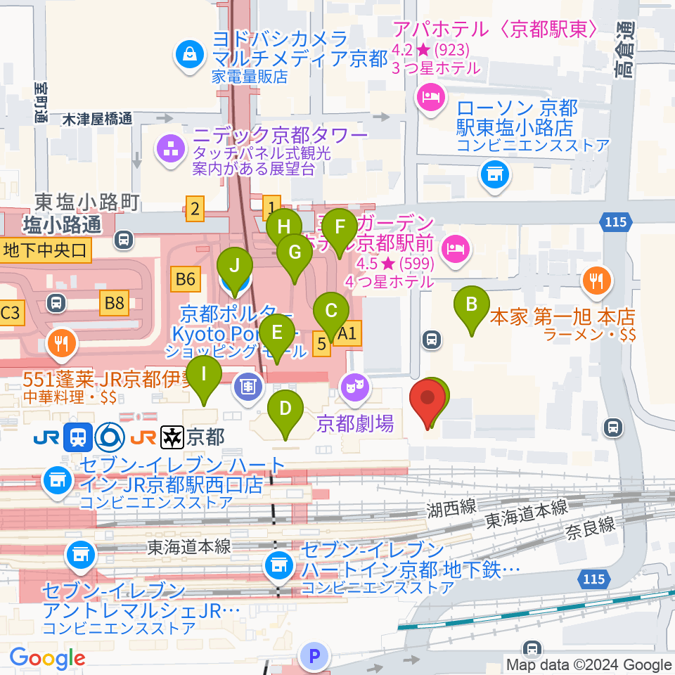 JEUGIA ミュージックサロン京都駅周辺のカフェ一覧地図