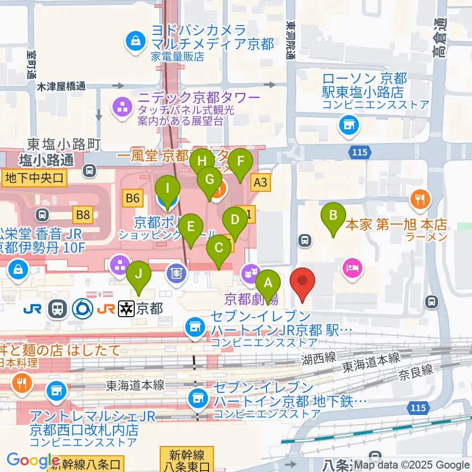 JEUGIA ミュージックサロン京都駅周辺のカフェ一覧地図