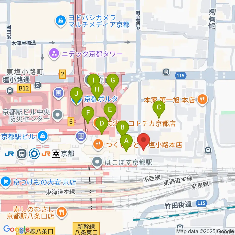 JEUGIA ミュージックサロン京都駅周辺のカフェ一覧地図
