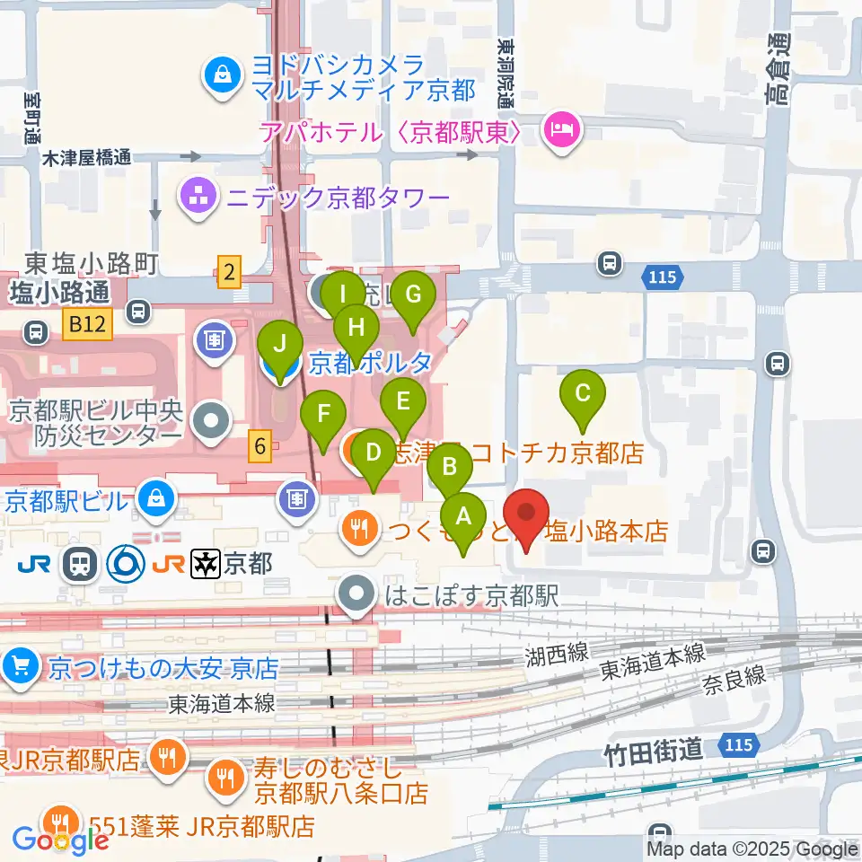 JEUGIA ミュージックサロン京都駅周辺のカフェ一覧地図
