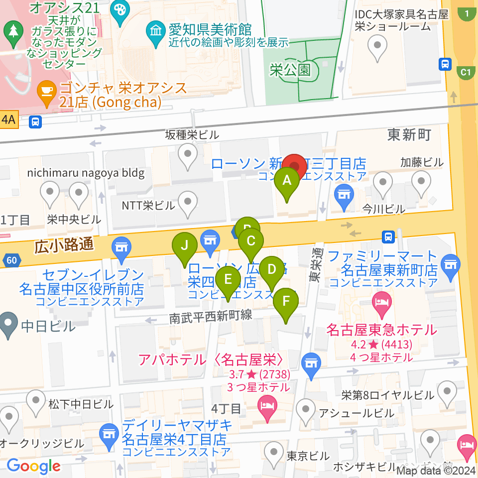 名古屋音楽学校 貸し練習室周辺のカフェ一覧地図