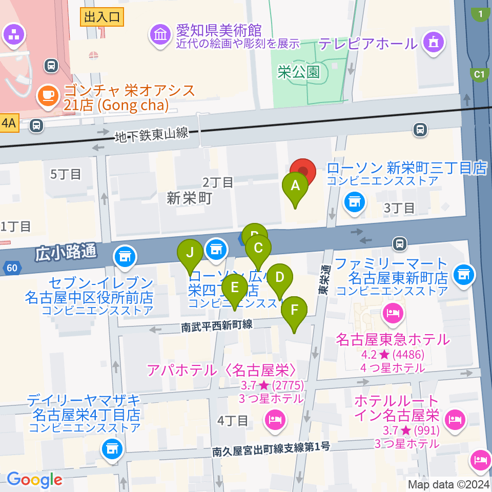 名古屋音楽学校 貸し練習室周辺のカフェ一覧地図