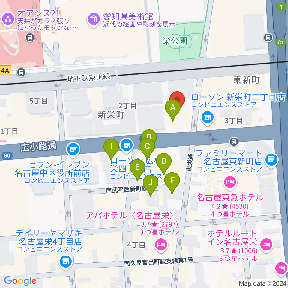 名古屋音楽学校 貸し練習室周辺のカフェ一覧地図