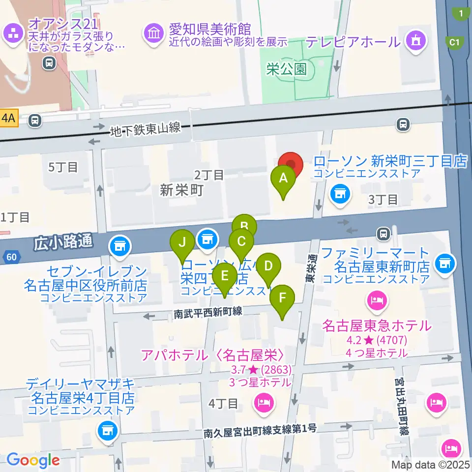 名古屋音楽学校 貸し練習室周辺のカフェ一覧地図