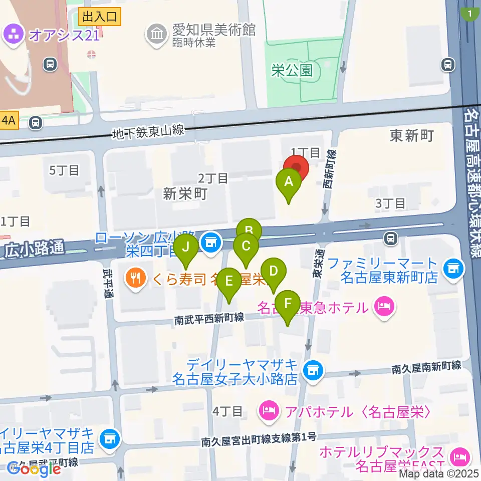 名古屋音楽学校 貸し練習室周辺のカフェ一覧地図