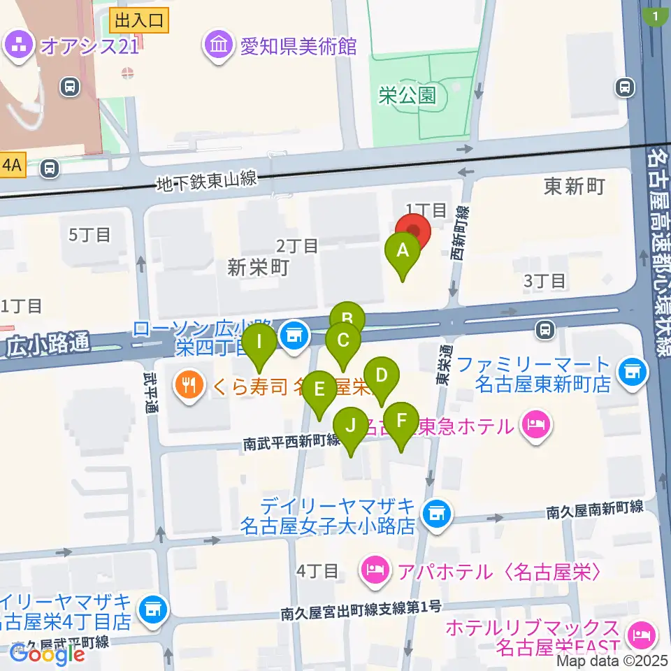 名古屋音楽学校 貸し練習室周辺のカフェ一覧地図
