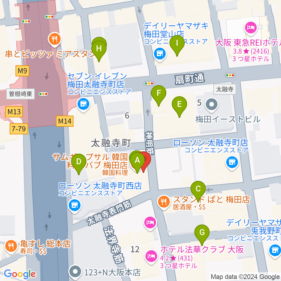 東梅田B-flat周辺のカフェ一覧地図