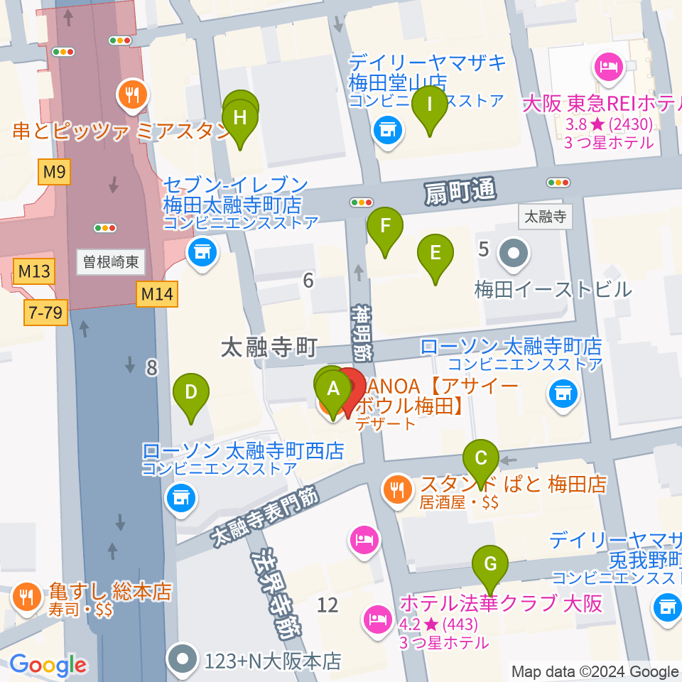 東梅田B-flat周辺のカフェ一覧地図