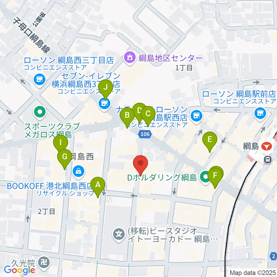 綱島カルチャーセンター周辺のカフェ一覧地図