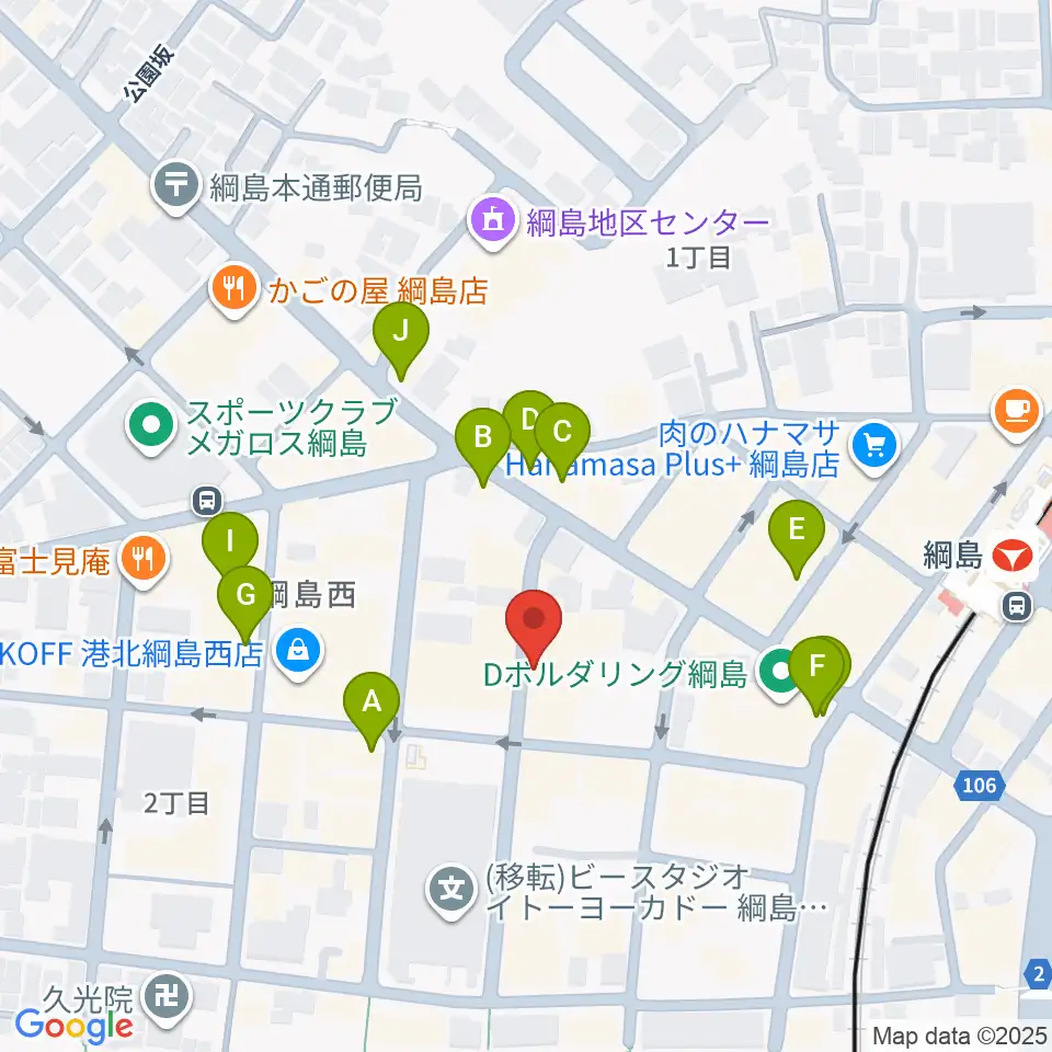 綱島カルチャーセンター周辺のカフェ一覧地図
