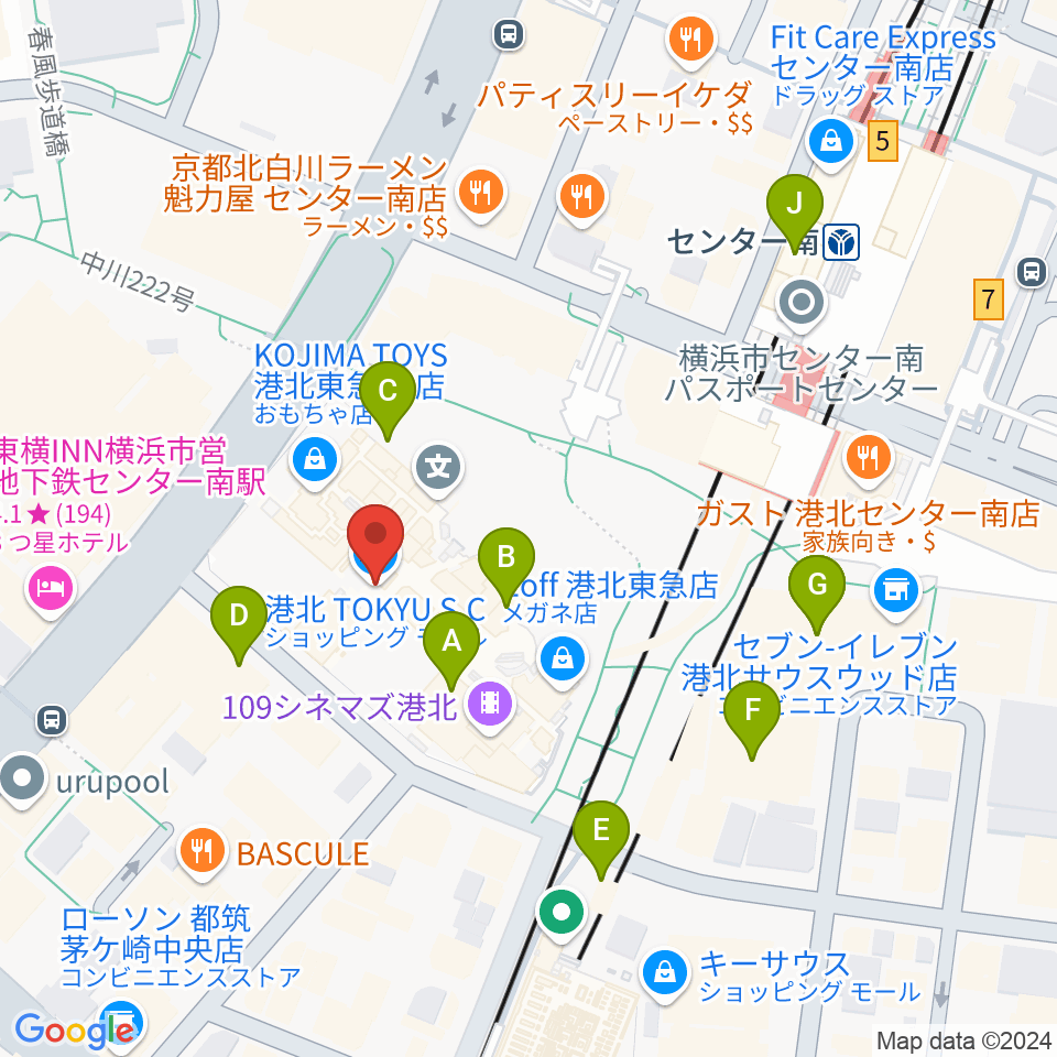 港北カルチャーセンター周辺のカフェ一覧地図