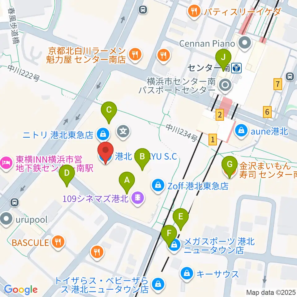 港北カルチャーセンター周辺のカフェ一覧地図
