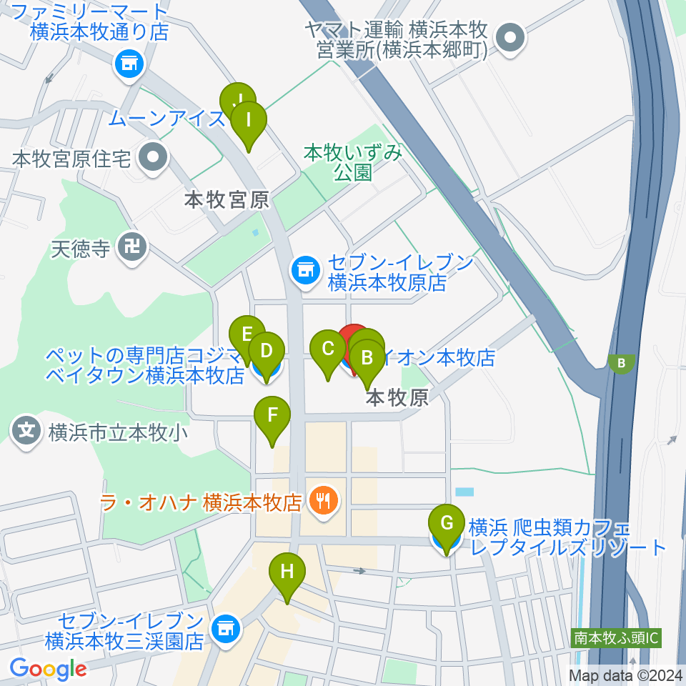 カルチャーセンター本牧周辺のカフェ一覧地図