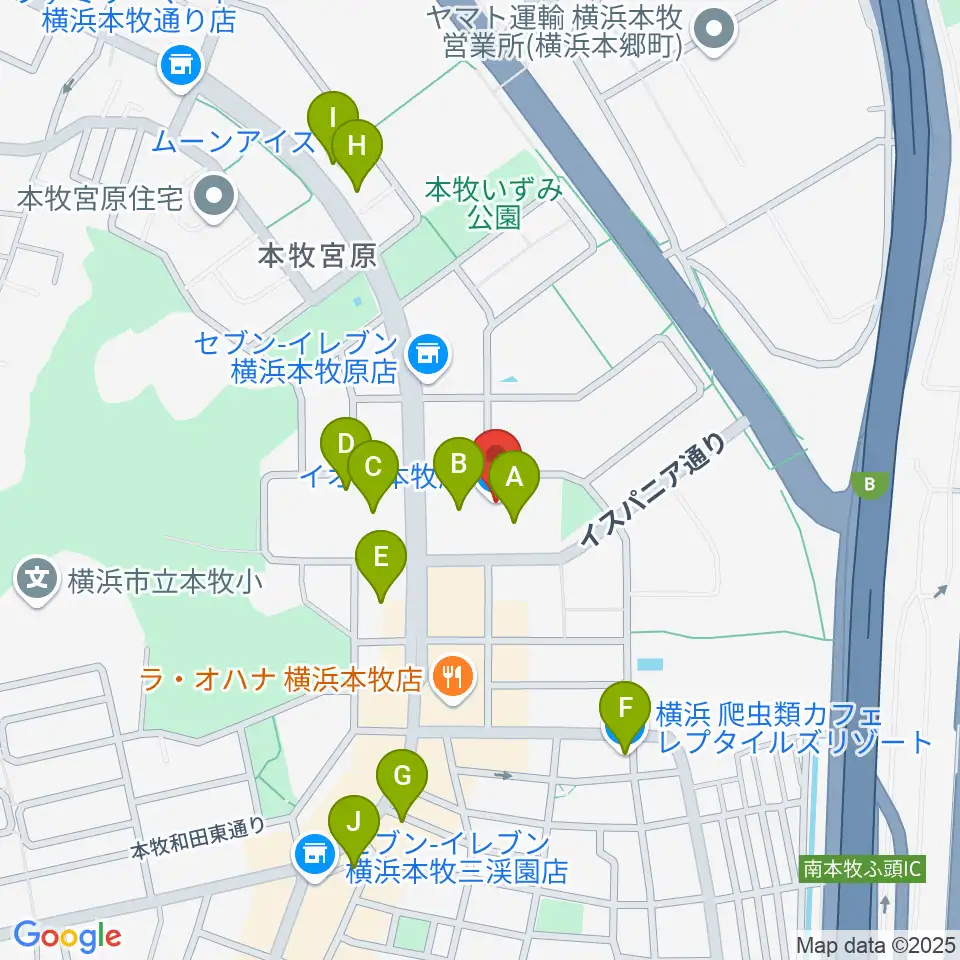 カルチャーセンター本牧周辺のカフェ一覧地図