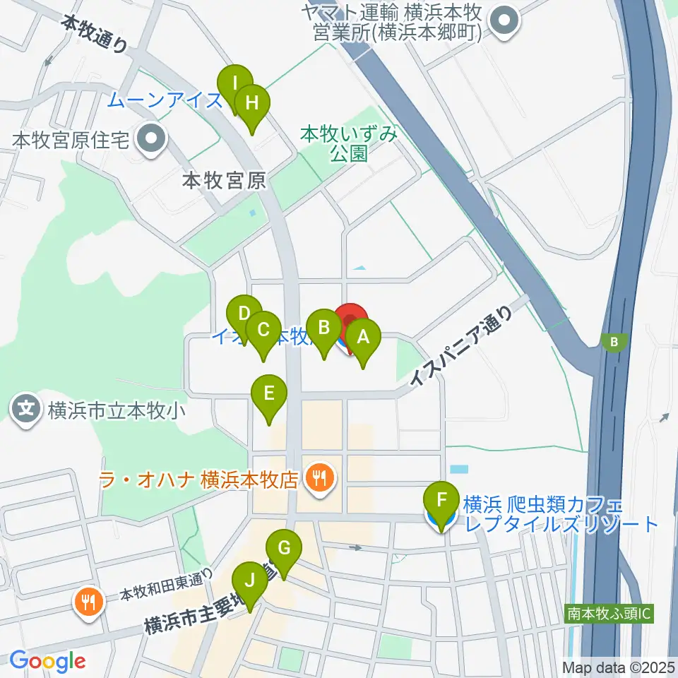 カルチャーセンター本牧周辺のカフェ一覧地図