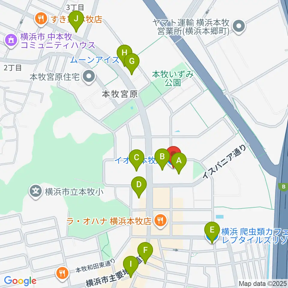 カルチャーセンター本牧周辺のカフェ一覧地図