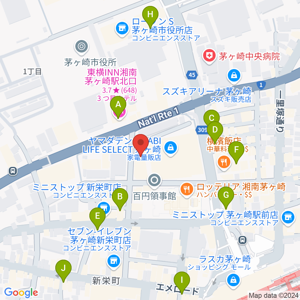 ヨークカルチャーセンター茅ヶ崎周辺のカフェ一覧地図