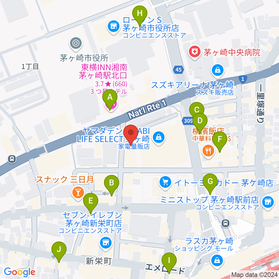 ヨークカルチャーセンター茅ヶ崎周辺のカフェ一覧地図