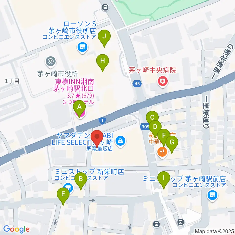 ヨークカルチャーセンター茅ヶ崎周辺のカフェ一覧地図