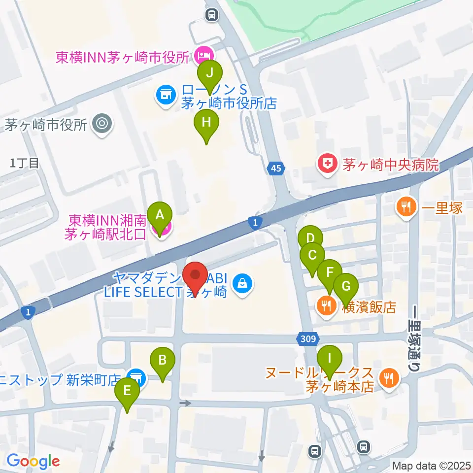 ヨークカルチャーセンター茅ヶ崎周辺のカフェ一覧地図