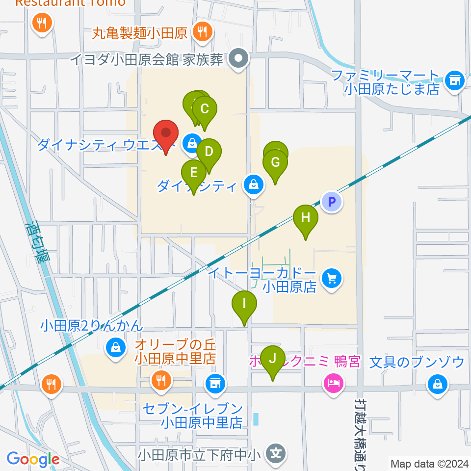 カルチャーセンター小田原周辺のカフェ一覧地図