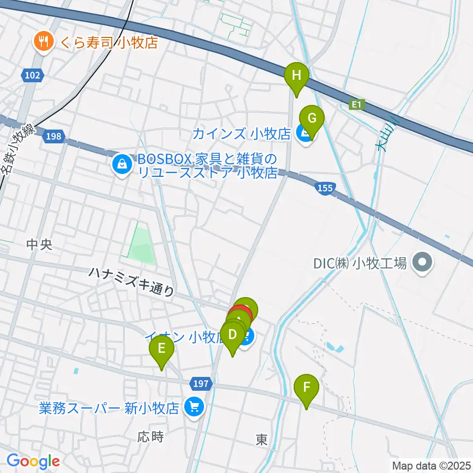 村井楽器小牧店周辺のカフェ一覧地図